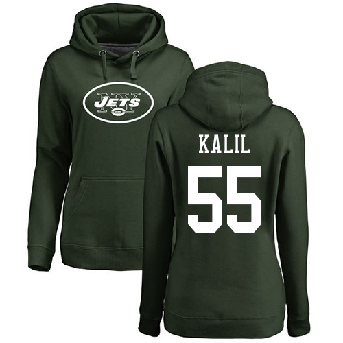 New York Jets Green Women Ryan Kalil Name and Number Logo NFL Football #55 Pullover Hoodie Sweatshirts->new york jets->NFL Jersey
